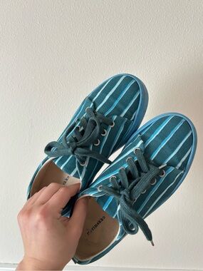 Marimekko Drutha Ristipiccolo Striped Turquoise and Teal Canvas Sneakers Size 39